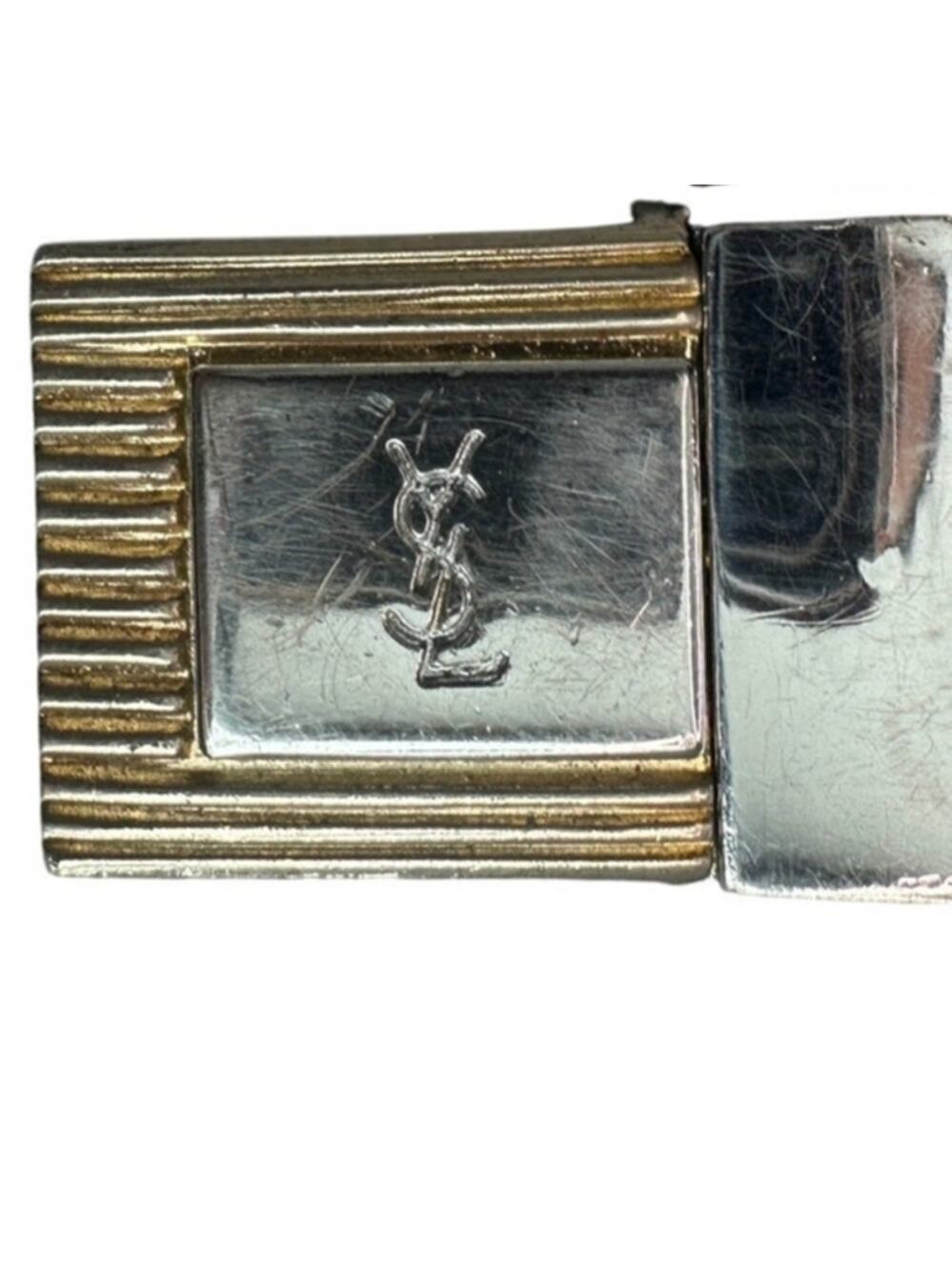 YSL Reversible Leather Belt Mixed Metal Vintage Minimalist Preppy Old Money - Picture 1 of 10